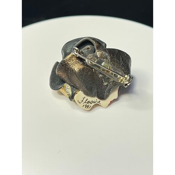 Vintage Artisan Flossie 1992 Art Deco Style Woman's Face Brooch Pin - Picture 8 of 8